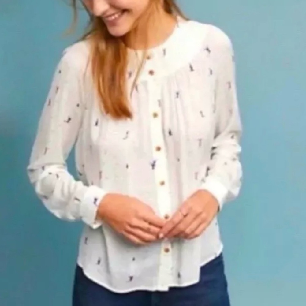 Anthropologie 23 Of 52 Conversations White Ski Pattern Women M‎ Shirt Tunic Top